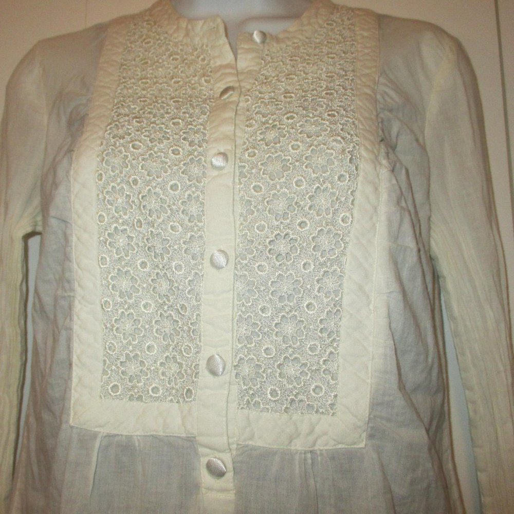 OLD NAVY Split button down Textured Vintage look Blouse Long Sleeve Cotton SZ S
